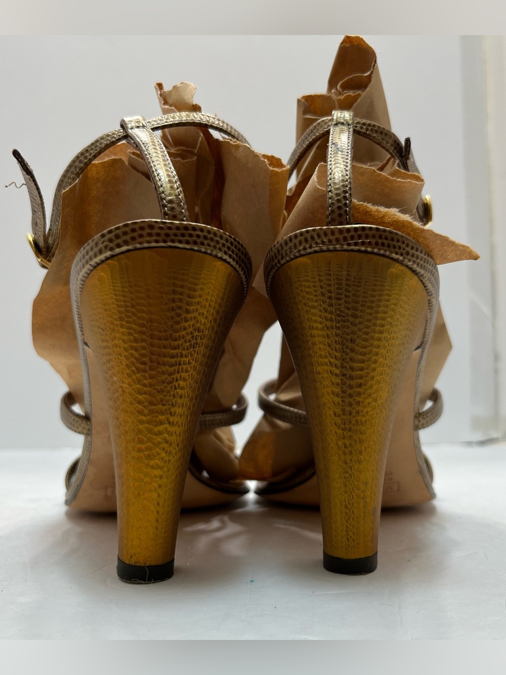 Vintage Vicini Giuseppe Zanotti Gold Crystal T-Strap Sandals Heels Size 9 - Picture 5 of 15